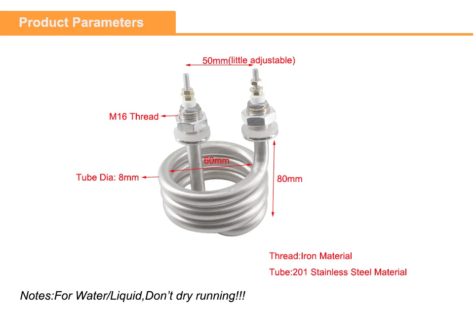 220 В элемент водонагревателя M16 Резьбовая спиральная водная труба отопления из нержавеющей стали нагревательный элемент для дистиллятора воды 380 кВт