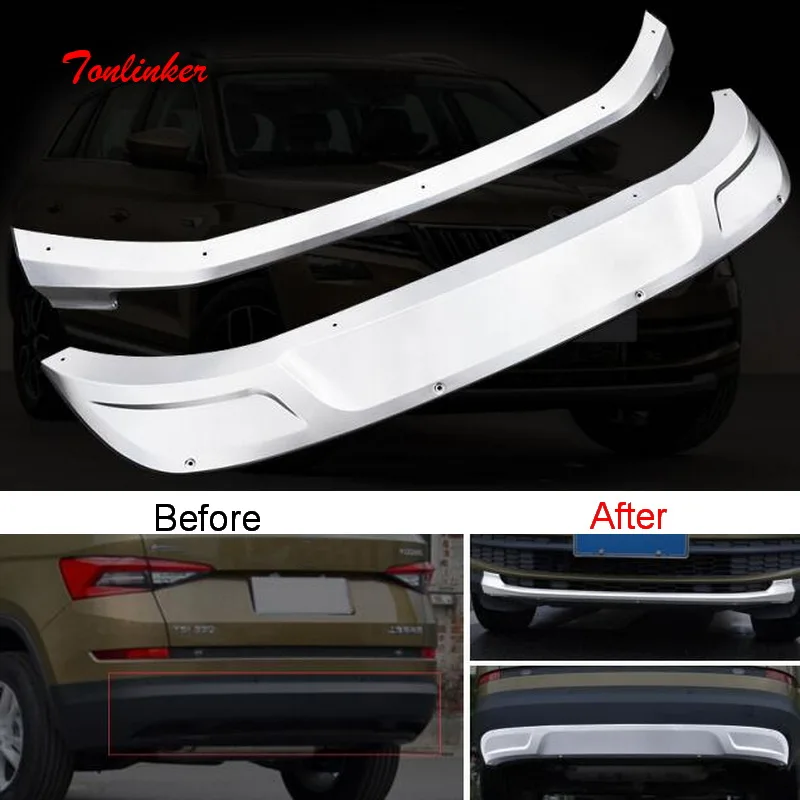 

Tonlinker Cover Sticker for SKODA KODIAQ 2017-18 Car Styling 2 PCS Stainless steel front and rear Bumper guards Cover Stickers