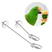 Aves de aço inoxidável gaiola papagaio espeto comida carne vara lança titular frutas brinquedo