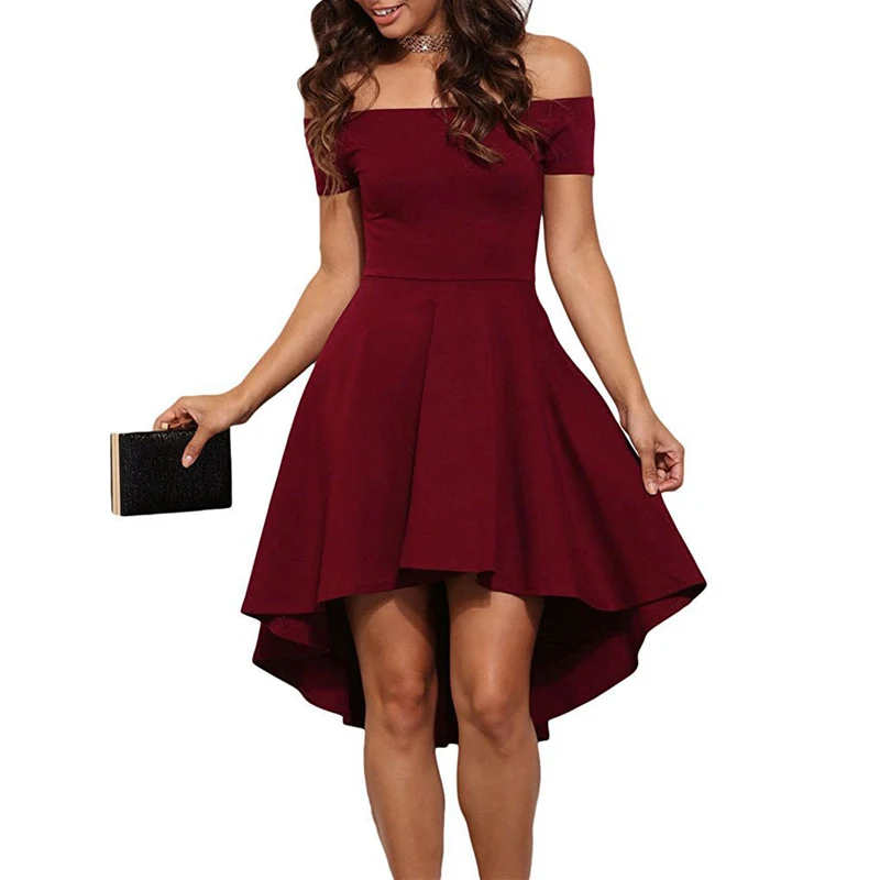 

Elegant Solid Women Dress Off Shoulder Slash Neck Office Lady Dress Female
