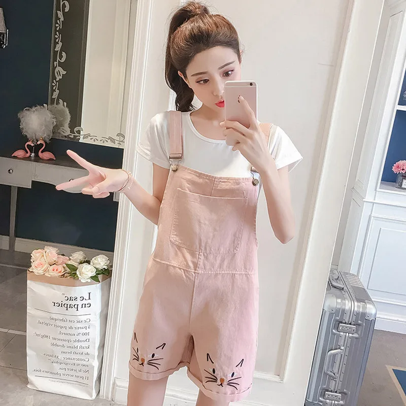 2018 новый Для женщин летние джинсовые шорты деним Harajuku милые Cat Face вышивка