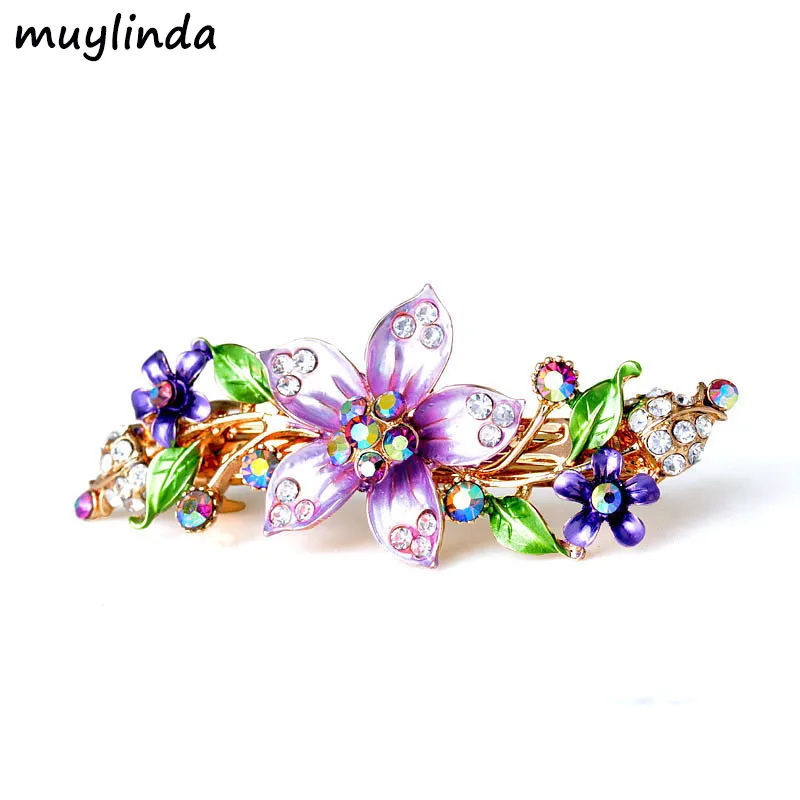 

muylinda Vintage Flower Hair Jewelry Metal Hair Accessories For Women Painting Color Hair Clip Barrette Hair Crab