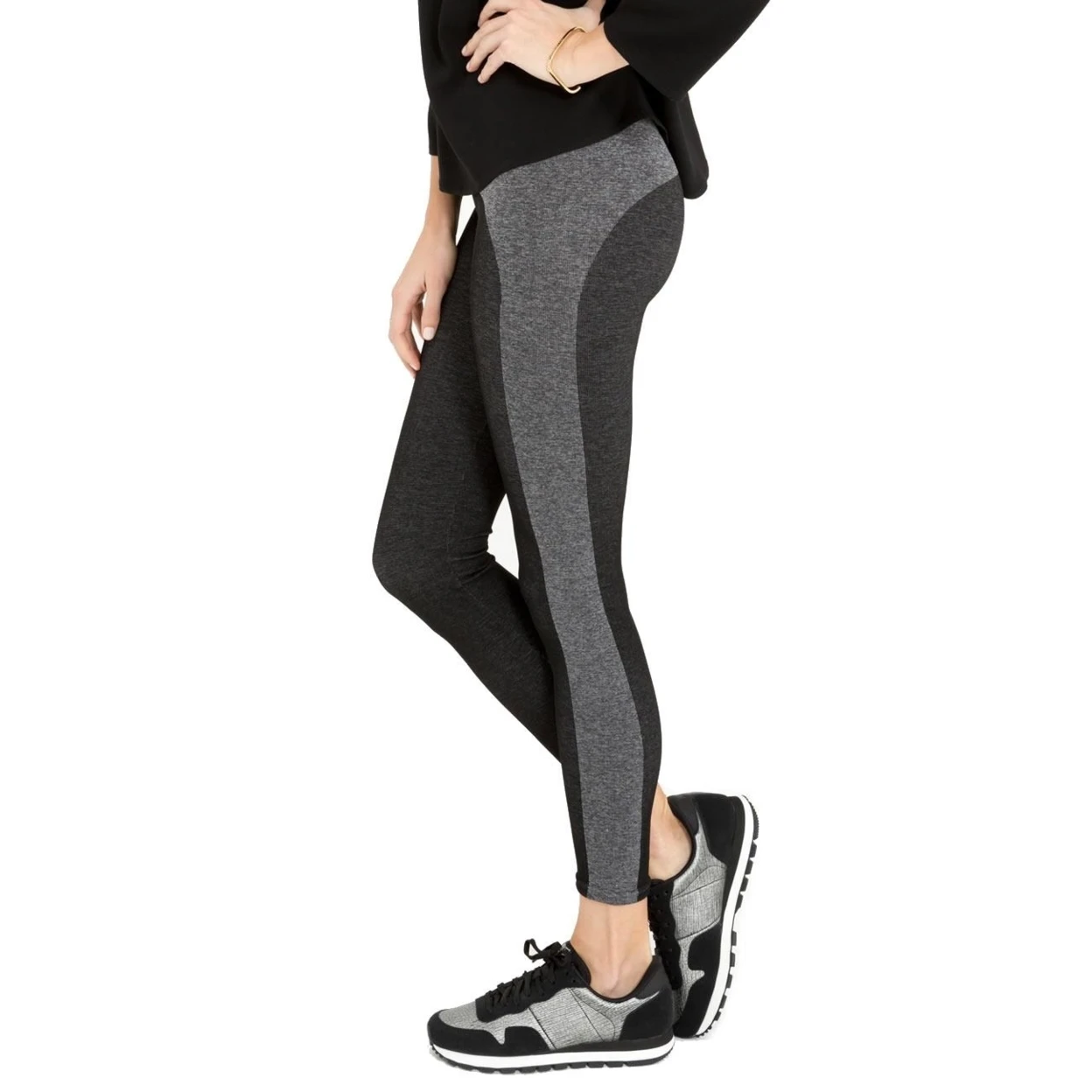 Spanx Curved Lines Seamless Leggings Slimming XL 20065R Black/Grey