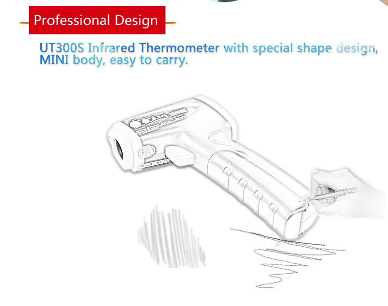 UNI-T UT300S цифровой инфракрасный термометр бесконтактный датчик температуры измерительный дисплей Промышленный цифровой инфракрасный термометр