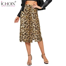 ICHOIX Новая модная женская леопардовая юбка с пикантным разрезом с высокой талией прямая летняя юбка-карандаш весенние вечерние Клубные Облегающие юбки