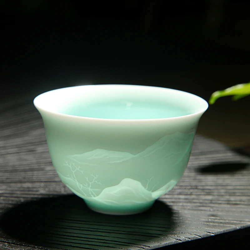 Китайский чай династии песни ин Цин(туманно-синий) кунг-фу чашки сливы/орхидеи/бамбука/хризантемы/рыбы/горного керамического чая пуэр чашки - Цвет: Mountain No 2