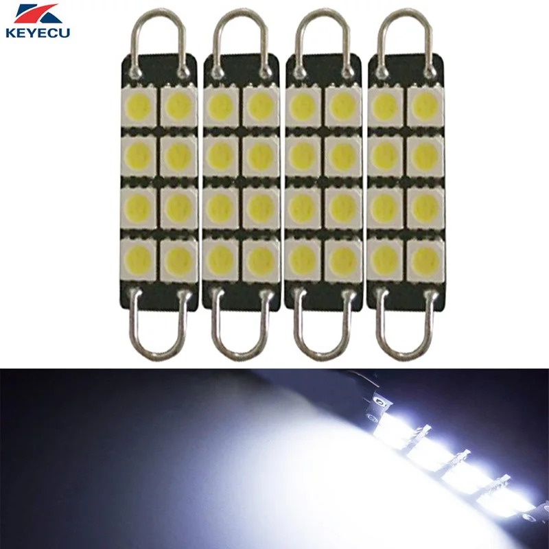 KEYECU 4 шт. 12 В белый 6000K 44 мм 8SMD 5050 гирлянда купольная карта интерьерсветильник