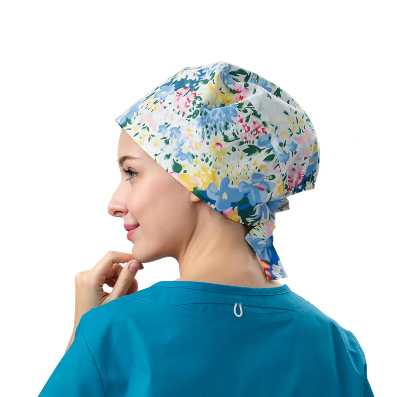 Medical Hats Women Print Floral Pattern 100 Cotton Traditional