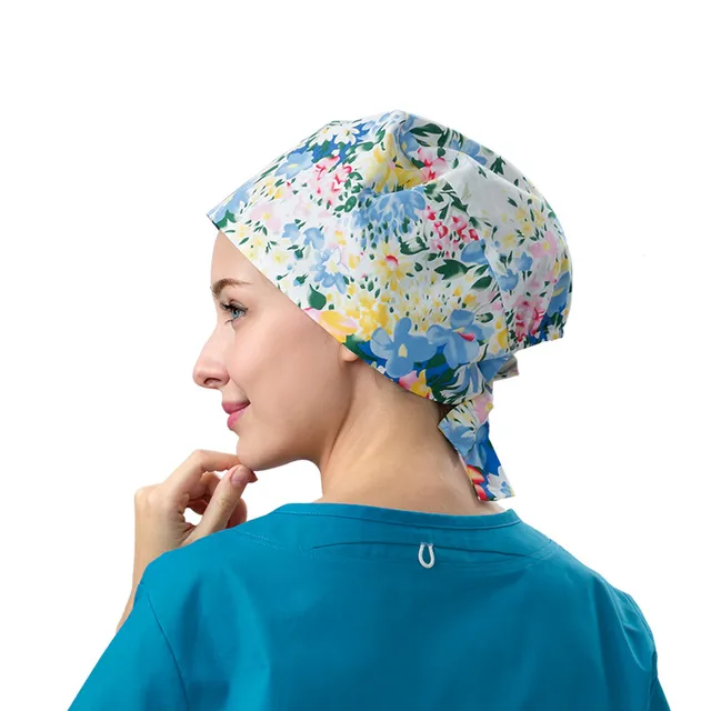 Medical Hats Women Print Floral Pattern 100 Cotton Traditional