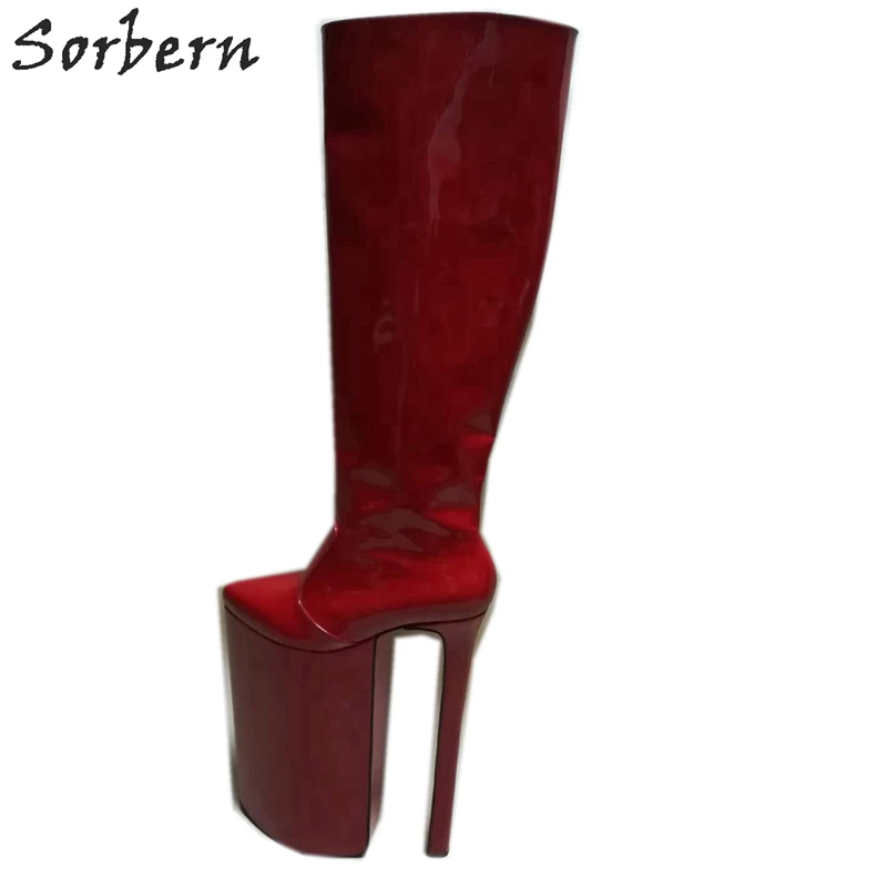 Sorbern/Сапоги на очень высоком каблуке; сапоги до колена на толстой платформе; уникальная обувь; Высокая мода; коллекция года; экзотический каблук; размеры 46; Каблук более 20 см
