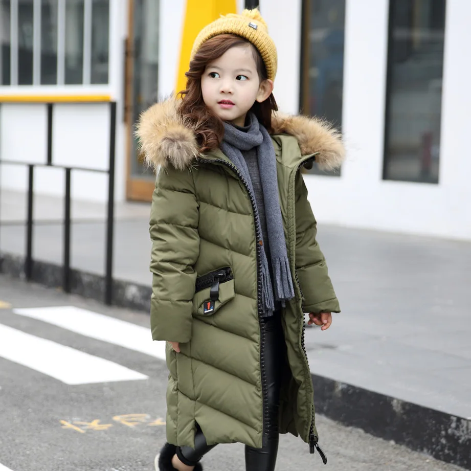 

HSSCZL Girls Down Jacket 2017 Brand Winter Thick Long Hooded Big Fur Collar Girl Down Jacket Coats outerwear Overcoat Clothes