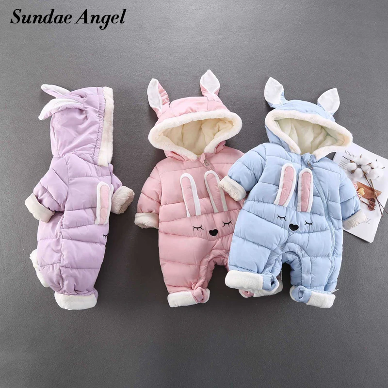 

Sundae Angel Newborn Romper Winter - 30 Degrees Bunny Ear Design Thicken Warm Plus Velvet Baby Boy Romper For Baby Girls Romper