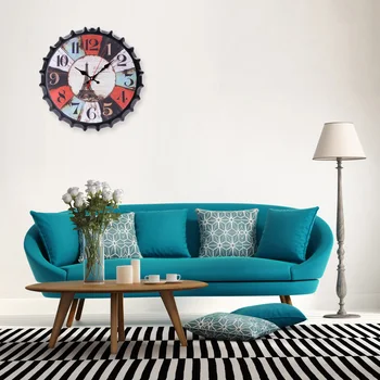 

New Metal Tin Creative Retro Wine Bottle Cap Silent Wall Clock Home Decoration Supplies Living Room