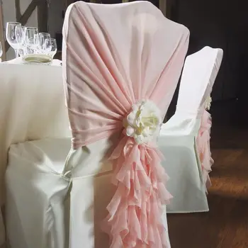 

High Quality Chiffon Chair Cover Hood with Curly Willow Ruffles for Wedding Events Party Hotel Home OutDoor Ceremony Decoration