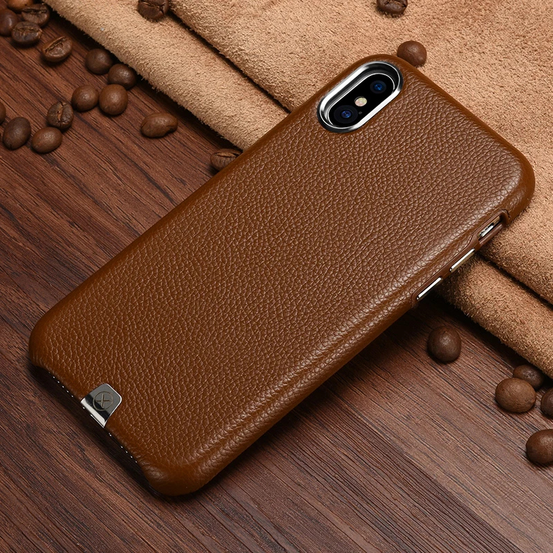 

Original XOOMZ Case Cover For iPhone X Capa Luxury Genuine Leather Back Case For Apple iPhone X iPhoneX Metal Element Cover Case
