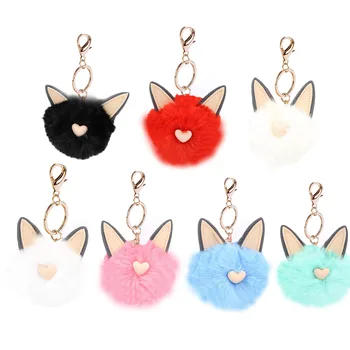 

Fluffy Imitation Bunny Faux Rabbit Ear Fur Ball Key Chain Cat Ear Pompon Hanging Keychain KeyHolder Key Ring for Bag Purse Pouch
