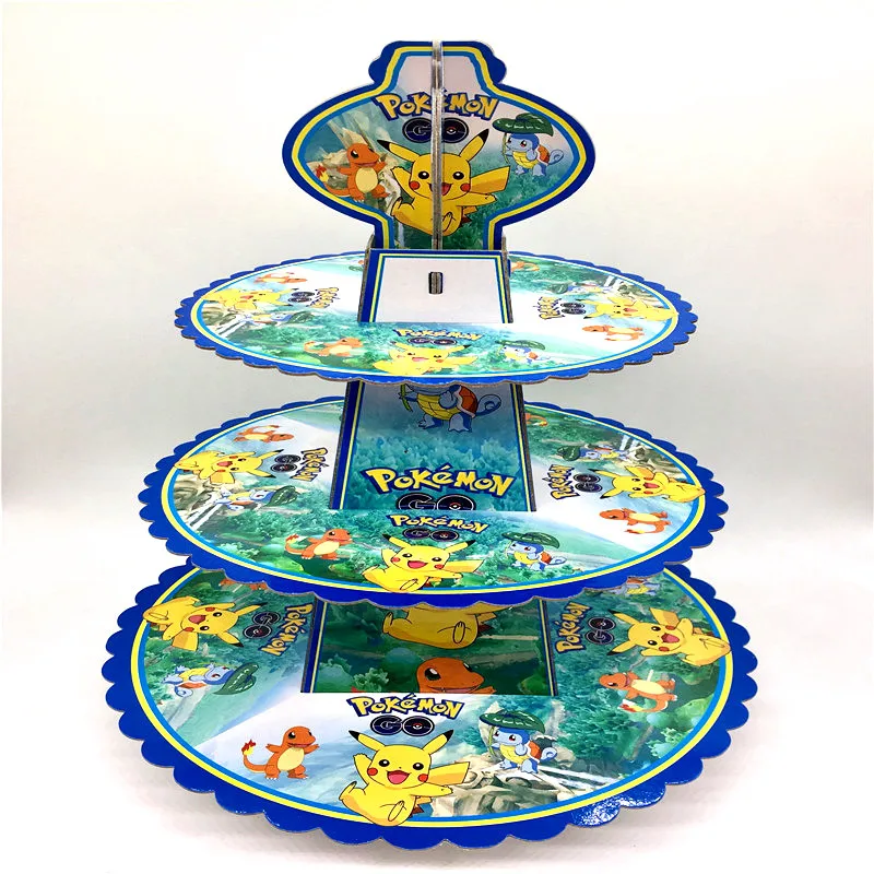 

1 Set Pokemon Go Theme 3-Tier Cake Stand Girl Kids Birthday Party Supplies Baby Party Favor Pikachu Cupcake Set Decoration