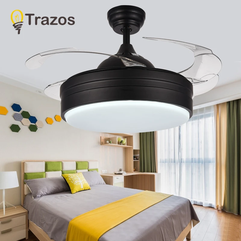 

TRAZOS Modern LED Ceiling Fans With Lights Bedroom Home Black Ceiling Light Fan Lamp 220 Volt Fan Ceiling Ventilador De Teto