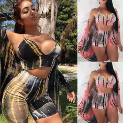 2019 Новая мода женщин 2 шт печати урожай топ свободные повседневные шорты Bodycon без рукавов укороченный топ шорты летний спортивный набор