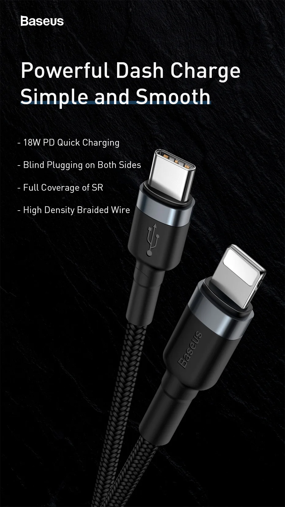 Baseus 18W PD Quick Charge Cable USB Type C for Lightning for iPhone Charging Cable Data Cable for Apple iPhone