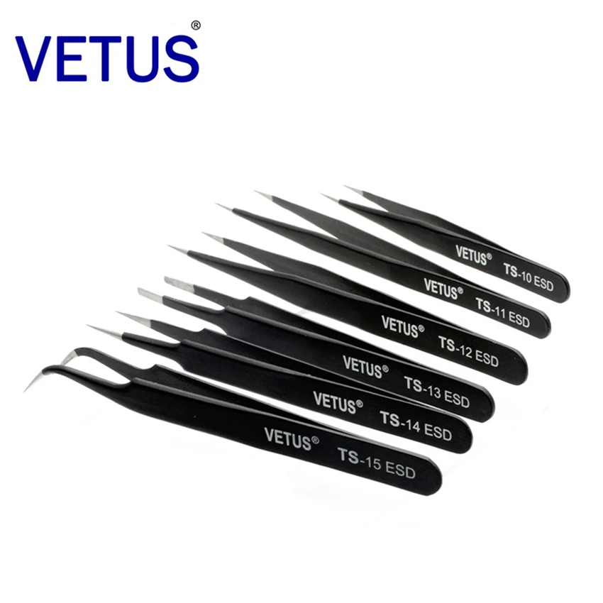 

6PCS VETUS anti Static Stainless Steel Tweezer Ultra Fine tweezers for Eyelash Extensions Digital Product Repair Maintenance