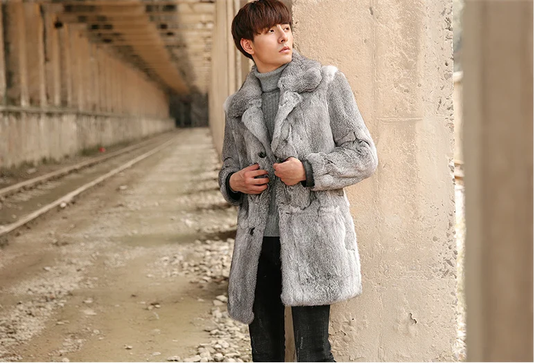 Best Winter Overcoats For Men Real Fur Coat From Nature Full Pelt Rabbit Furs Fashion Turn-down Collar Outerwear Rabbit Jackets 2018 5