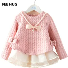 Плата Hug зима-осень Фирменное платье для девочек платье принцессы с длинным рукавом юбка-пачка для девочек платье с Средства ухода за кожей Шеи элегантная теплая детская одежда От 2 до 6 лет