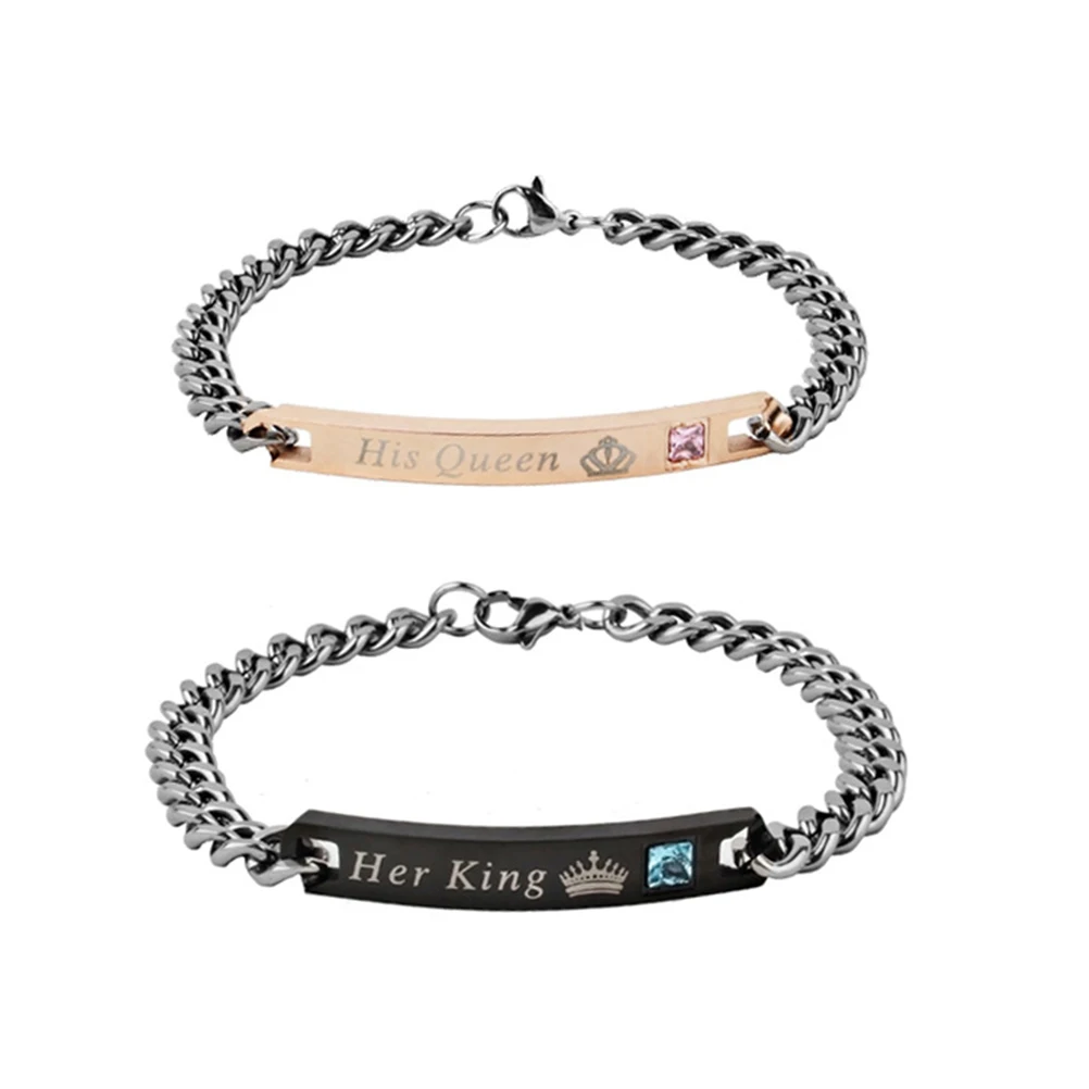 Her King & His Queen Couple Bracelet Stainless Steel Wrist Chain