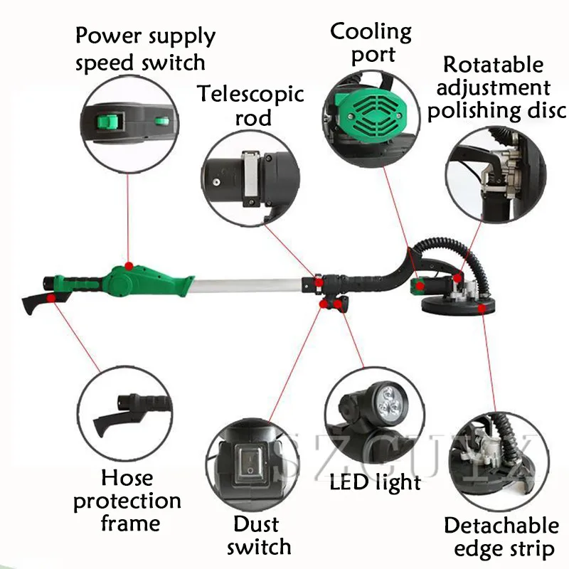 Ручная шлифовальная машина для гипсокартона и светодиодный светильник без пыли электрическая шлифовальная машина для стен и извести телескопическая шлифовальная машина для стен