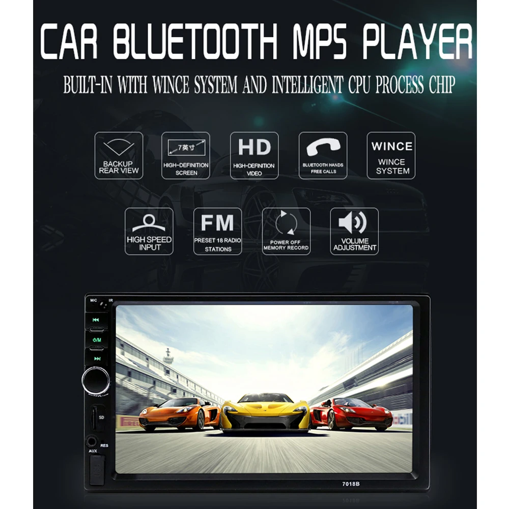 Podofo Автомагнитола 7 дюймов 2 din сенсорный экран автомобиля MP5 плеер Bluetooth зеркало-Ссылка камера заднего вида 7018B FM MP5 плеер