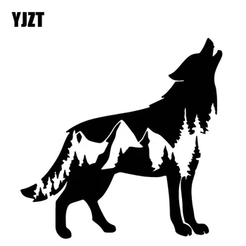 

YJZT 17.1CM*17CM Wolf Landscape Decoration Design Car Stickers Car Door Accessories Black/Silver C4-1159