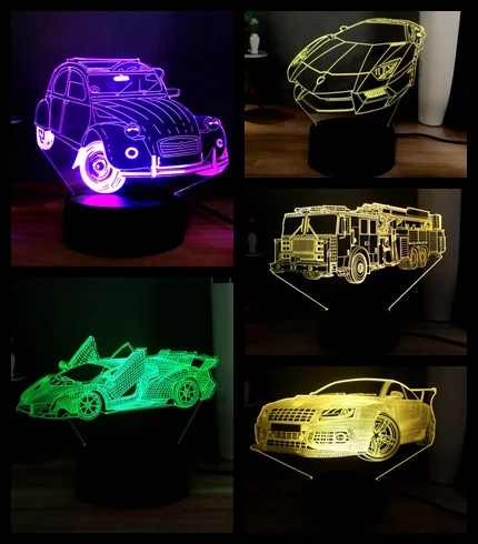 

Hot Sale Car Series Acrylic LED Remote USB 7 Color Change Night Home Sleep DEC Table Mood Light Children Boy Holiday Gift Toys