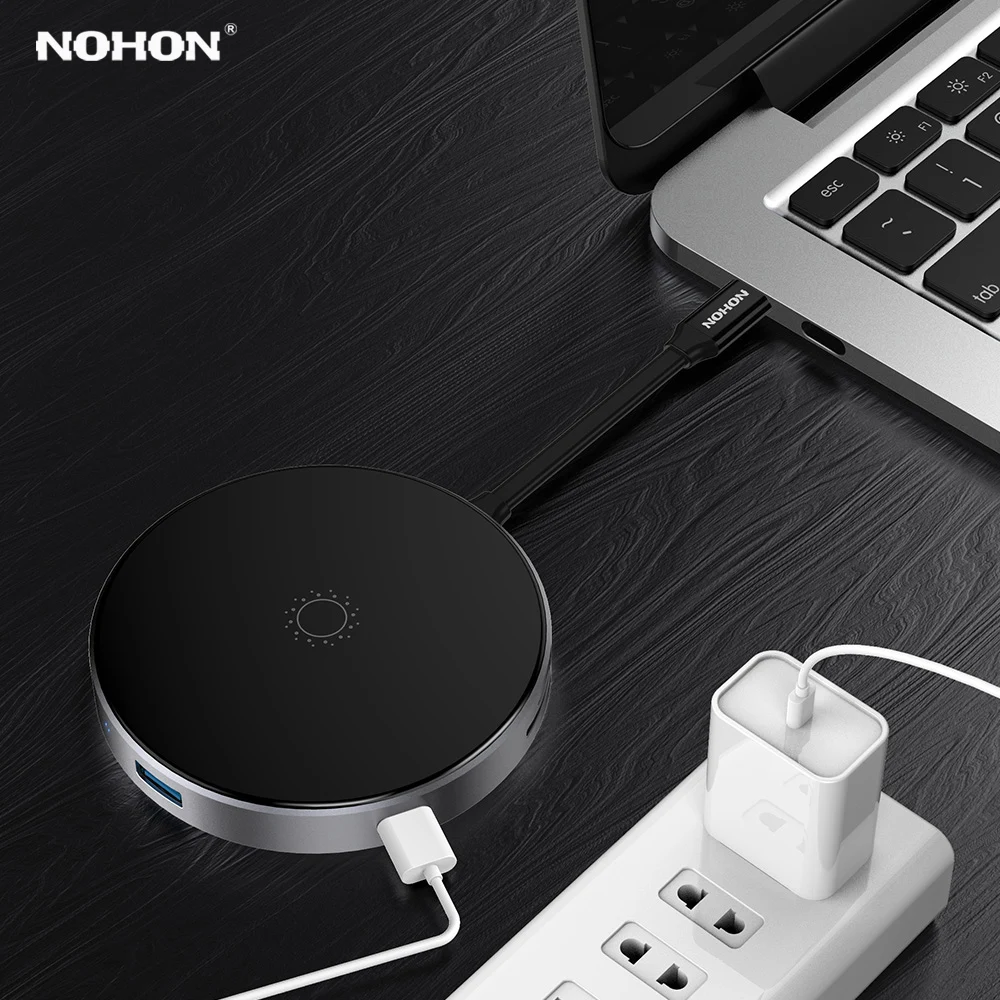  NOHON USB C HUB Wireless PD Charger Type C To HDMI USB 3.0 Adapter Data For MacBook Samsung S8 S9 H