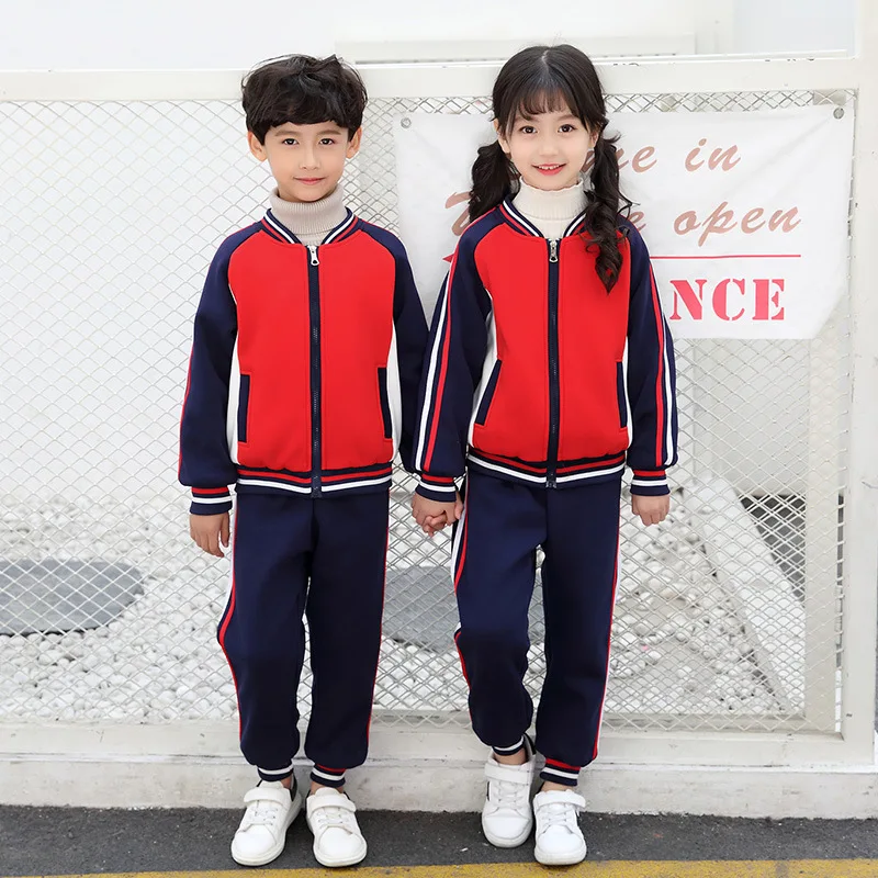 Брендовая дизайнерская Весенняя школьная форма для девочек; От 3 до 12 лет спортивный костюм на молнии для мальчиков; детский спортивный костюм; комплект одежды для игр; костюм для бега; A49 - Цвет: Red Unisex