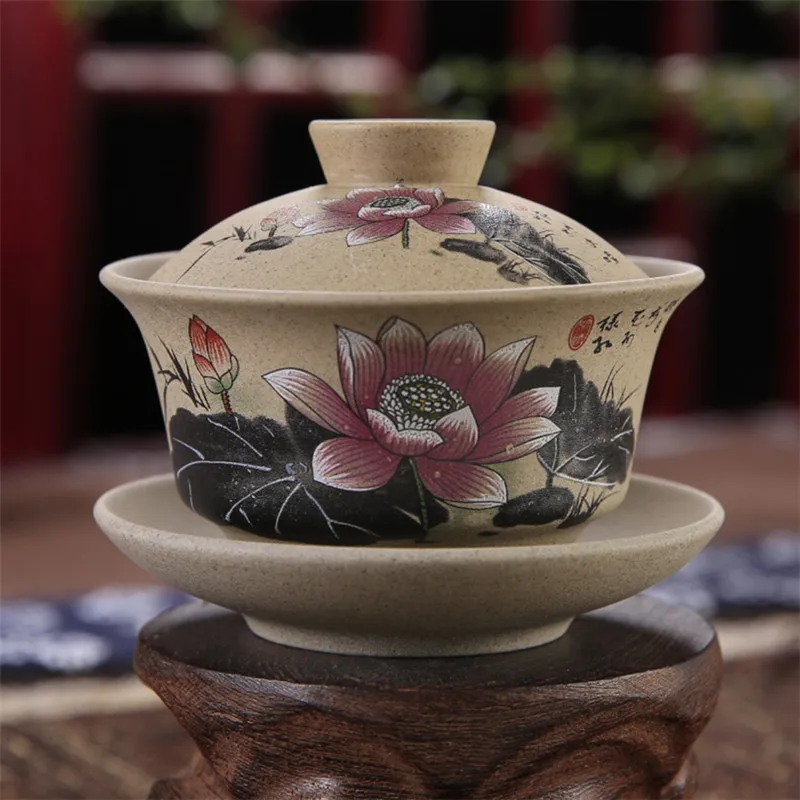 130 мл Чайная Посуда античная грубая керамика ручная роспись Gaiwan, чайная чашка керамическая чашка чайный набор кунг-фу чаша китайский мастер чая чашка Tureen
