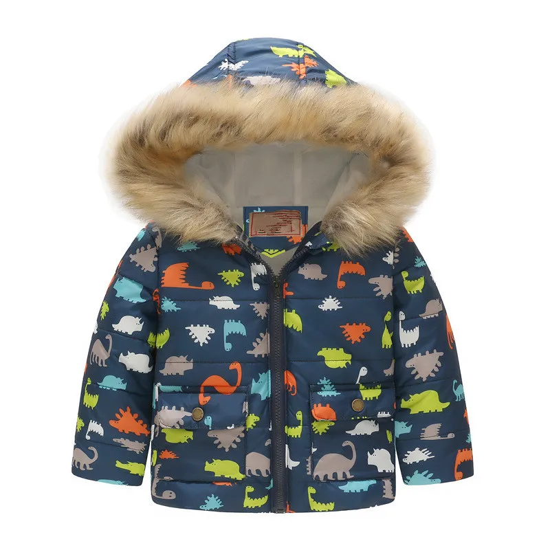 Новинка года, детская зимняя хлопковая верхняя одежда и пальто детские куртки с динозавром теплое пальто с цветочным принтом для маленьких детей