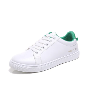 

2018 Spring, Autumn, Winter And Summer Men'S Lace-Up Casual Shoes High-Grade PU Men'S Shoes Fashion Flat White Shoes Men