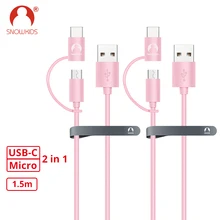 Snowkids usb type-C и Micro 【 2in1】 USB кабель 2 шт. для Android для htc 10 U11 U12Xperia XZ samsung Galaxy S8 S9 huawei