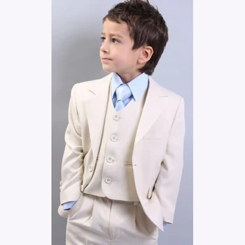 

Beige Boy Suits Sets 2017 Custom Made Notch Lapel Two Buttons Fashion Children Suit Wedding Party Tuxedo(Jacket+Pants+Tie+Vest)
