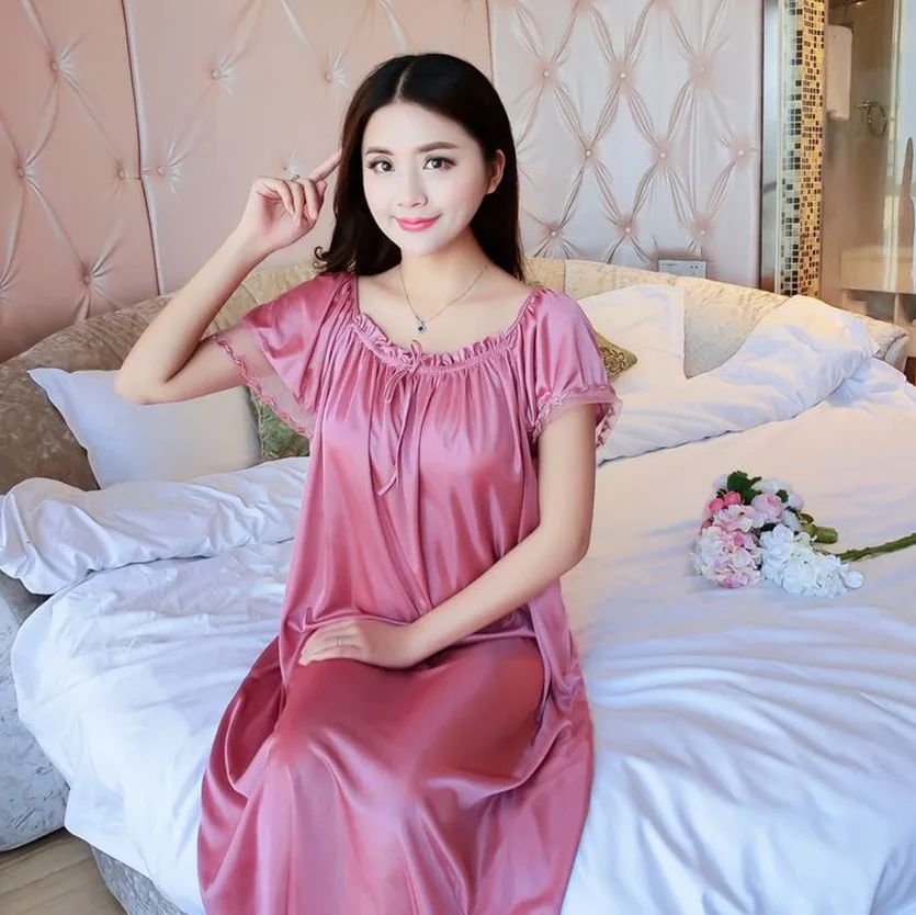 Women Nightgowns Women Nightdresses Sleeping Dress Women Lingerie Big Yards 4XL Sexy Silk Nightgowns Women Casual Chemise Nightie Nightwear Lingerie Nightdress Sleepwear Dress