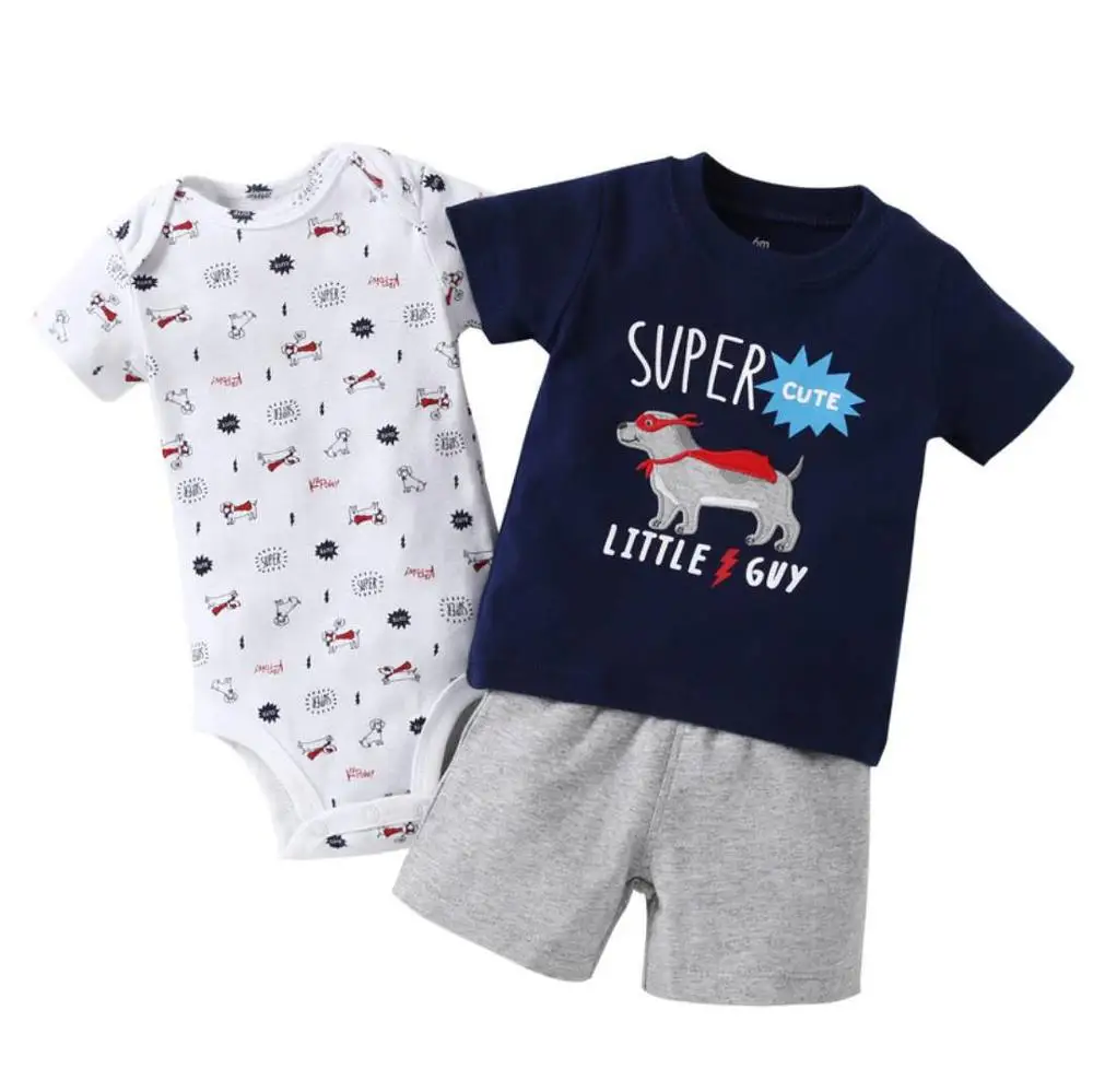 Коллекция года, Модный комплект летней одежды для маленьких мальчиков, детская одежда из хлопка короткий боди+ шорты+ футболка 3 предмета, Одежда для новорожденных - Цвет: B