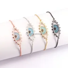 10 шт. модный микро-паве CZ синий камень глаз Шарм соединитель браслет регулируемые браслеты цепи