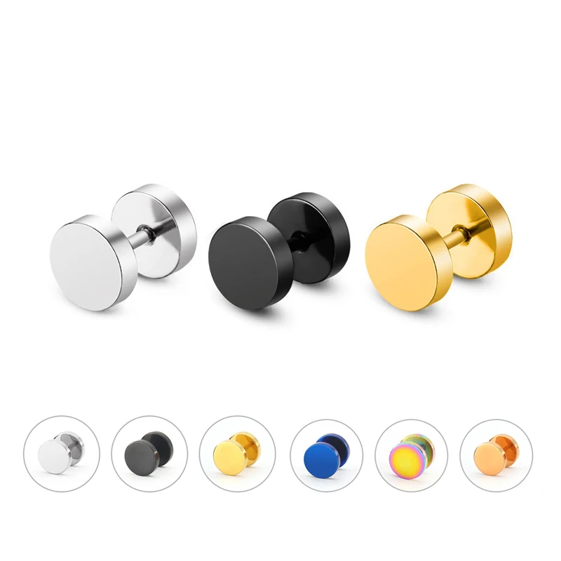 

2 Piece Fashion Punk Earrings Double Sided Round Bolt Stud Earrings Male Gothic Barbell Black Earrings Men women Jewelry Gifts