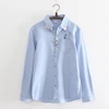 MUMUZI preppy style cotton cartoon blouse mori girl white and light blue cute shirts japanese autumn and winter patches tops ► Photo 3/6