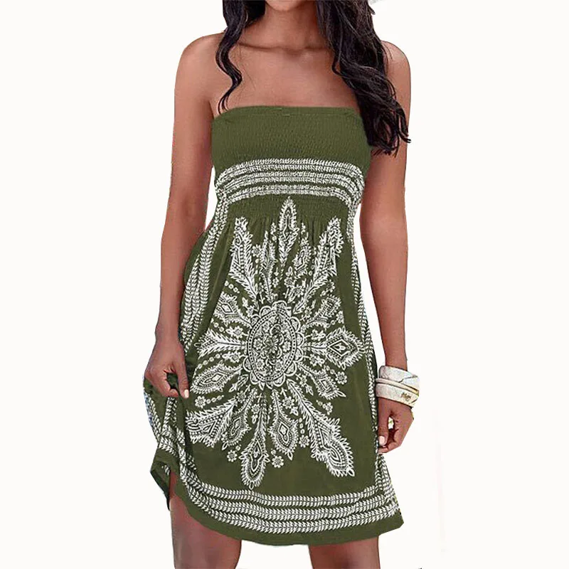 

Sleeveless Strapless Dress 2019 Summer Elegant Off Shoulder Boho Beach Dresses Women Casual Floral Print A-line Mini Party Dress