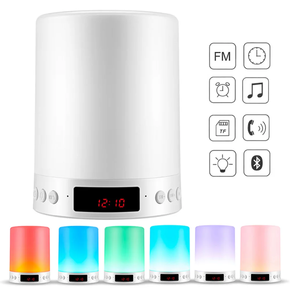 

LED Alarm Clock with Wireless Bluetooth Speaker MP3 Player Support TF AUX Touch Sensor LED Bedside Lamp Dimmable Warm Light