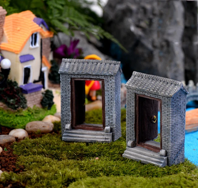 2pcs green brick open door decoration fairy garden miniatures ornaments terarium figures resin craft enfeites de