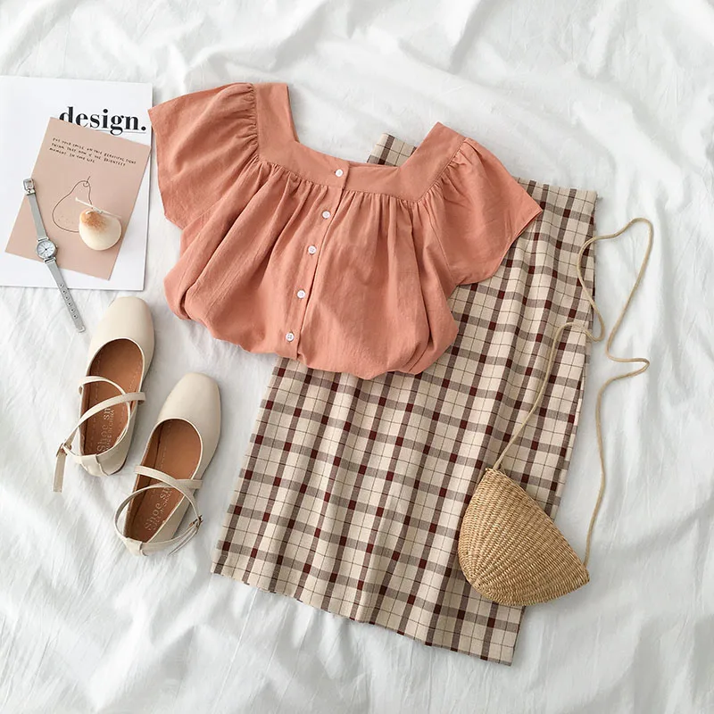 

Fashion Two Set Summer 2019 Women's Sets New Korean Women's Clothing Short Sleeved Shirt Elegant Plate Half Skirt Women's Sets