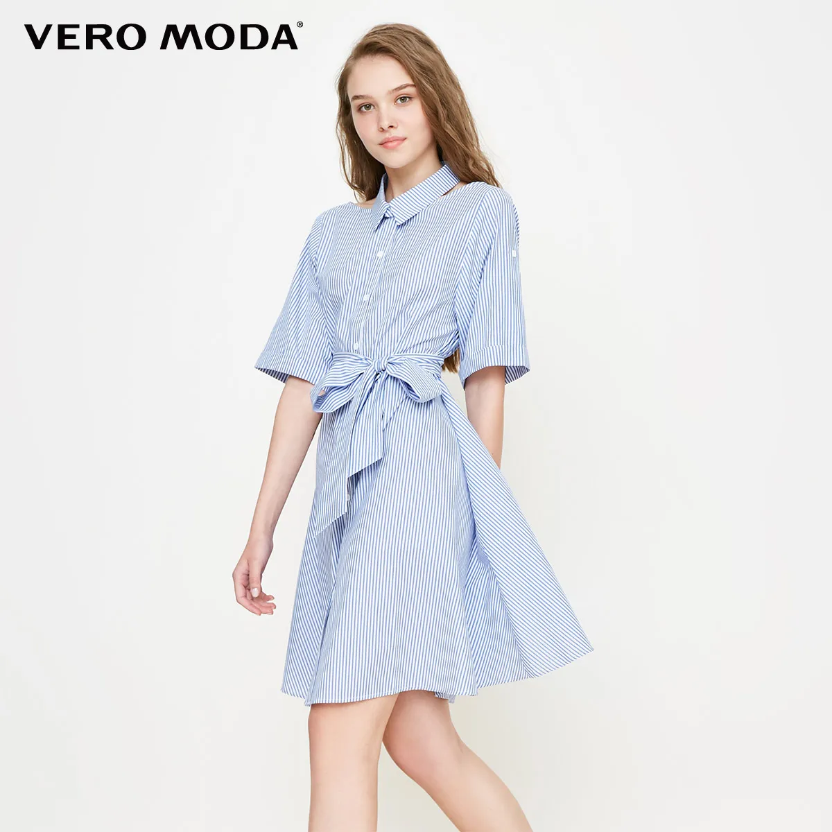 Vero Moda Полосатое платье-рубашка с короткими рукавами и вырезом лодочкой | 31836Z505 - Цвет: Lt. pewter blue