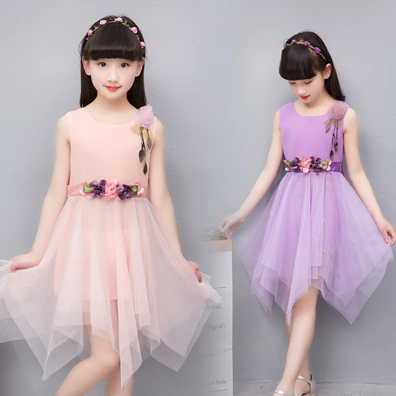 Girl Floral Dress Irregular Ruffled 2019 Summer Party Princess Dresses Children Clothing Kids clothes 3-12 Years Old | Детская одежда и